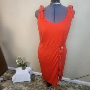 VENUS Orange Midi Dress with Grommet Lace Detail 1X (5939)